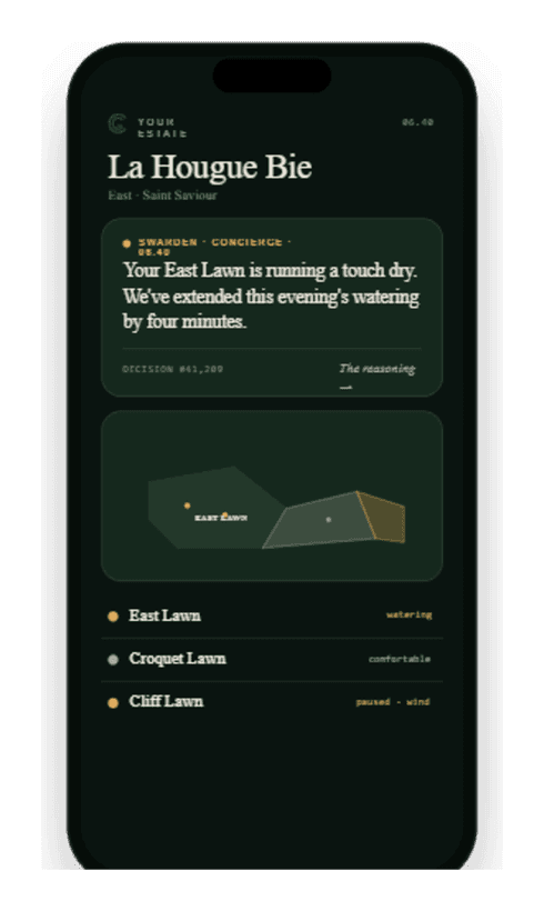 The Greensward app's owner view on a phone